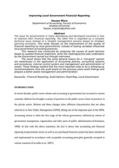 A Study Of Local Government Financial Reporting Practices And Accounting Principles