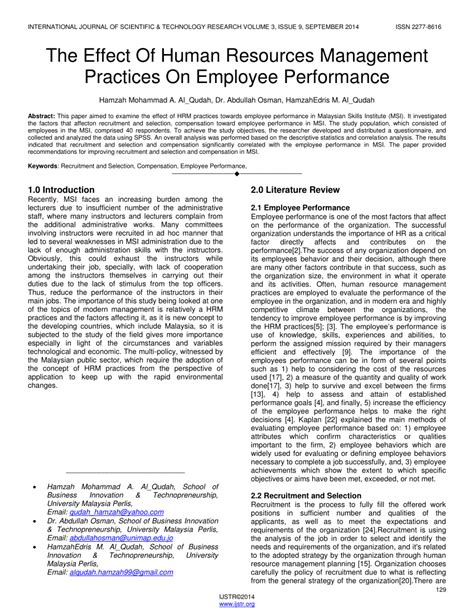 A Study on Impact of Human Resource Practices on Employee