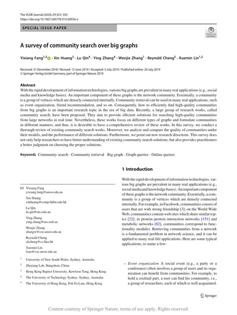 A Survey Of Community Search Over Big Graphs Springerlink