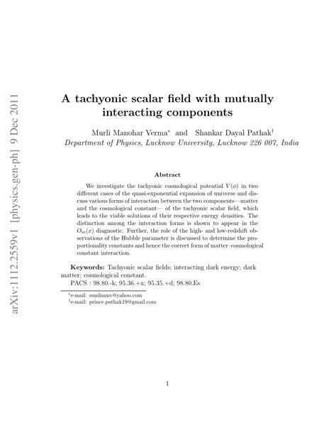 A Tachyonic Scalar Field With Mutually Interacting Components