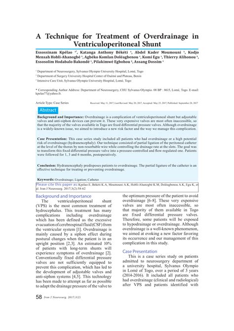 A Technique for Treatment of Overdrainage in ... - ResearchGate