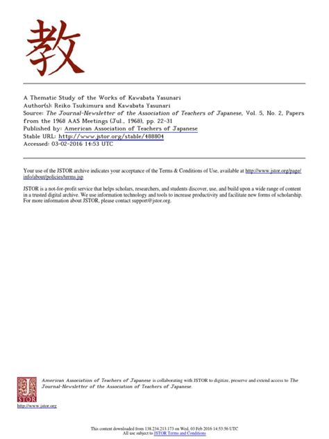 A Thematic Study of the Works of Kawabata Yasunari