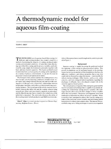 A Thermodynamic Model for Aqueous Film Coating