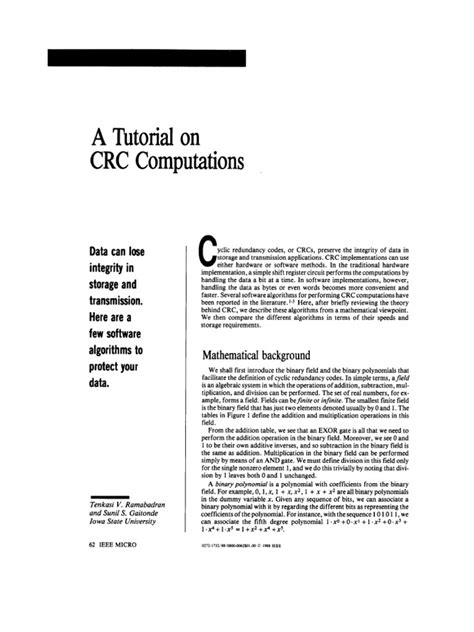 A Tutorial on CRC Computations