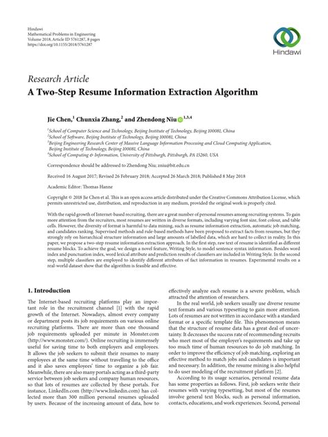 A Two-Step Resume Information Extraction Algorithm