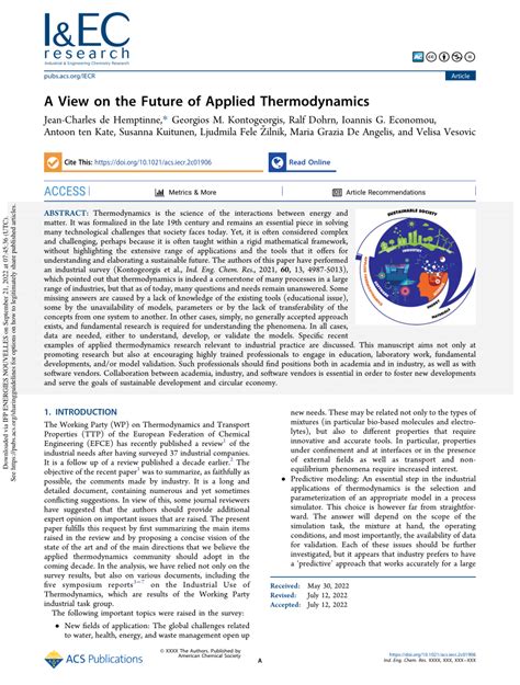 A View on the Future of Applied Thermodynamics - ACS Publications - wintechmobiles.com