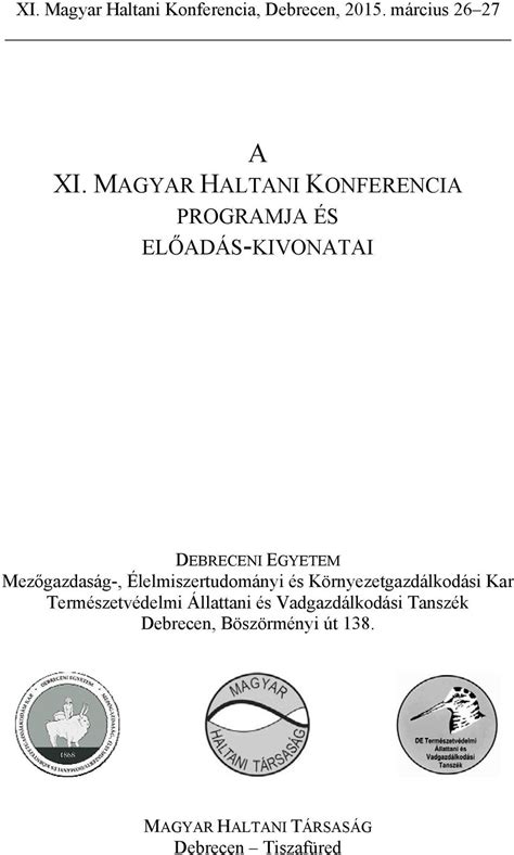 A XI. MAGYAR HALTANI KONFERENCIA - PDF Free Download