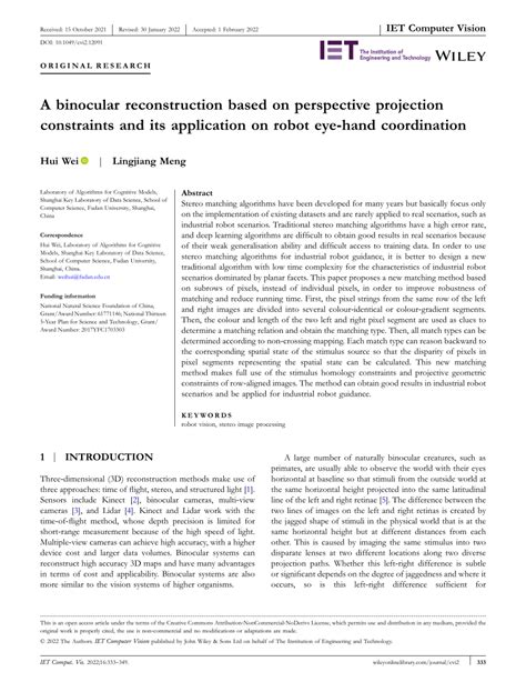 A binocular reconstruction based on perspective projection …