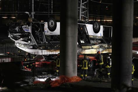 A bus plummeted 50 feet from an elevated road in Venice, killing 21 people in a fiery crash
