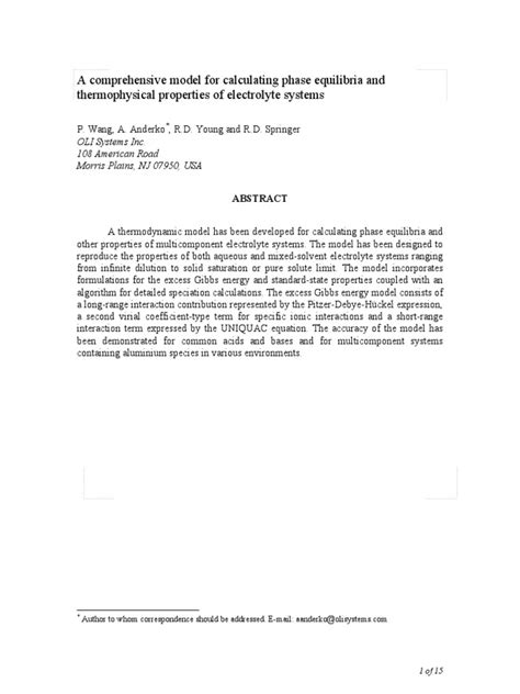 A comprehensive model for calculating phase equilibria Wang Anderko pdf