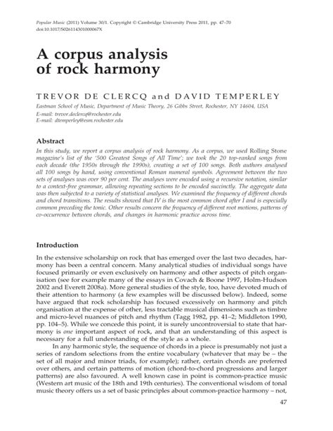 A corpus analysis of rock harmony Popular Music