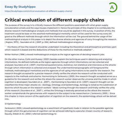 A critical analysis of supply chain issu