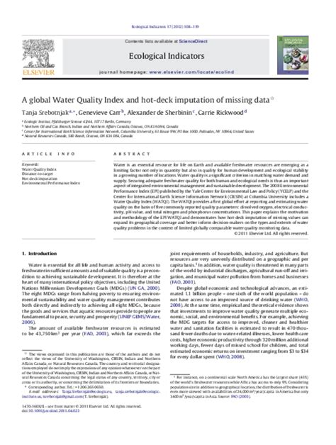 A global Water Quality Index and hot-deck imputation of missing data