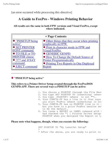 A guide to foxpro windows printing behavior. - R vision trail lite bantam 17 manual.