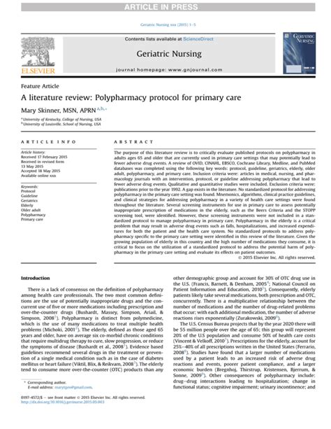 A literature review: Polypharmacy protocol for primary care