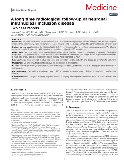 A long time radiological follow-up of neuronal intranuclear... : …