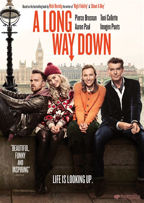 A Long Way Down is a 2005 novel written by British author Nick Hornby. It is a dark comedy, playing off the themes of suicide, angst, depression and promiscuity. The story is written in the first-person narrative from the points of view of the four main characters, Martin, Maureen, Jess and JJ. These four strangers happen to meet on the roof of ....