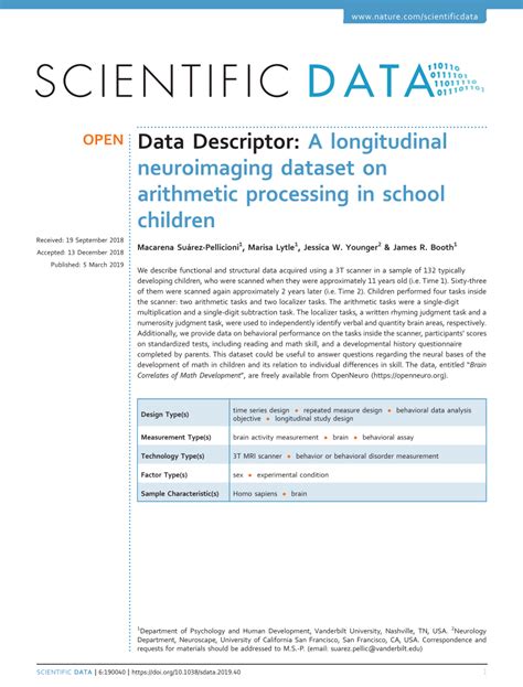 A longitudinal neuroimaging dataset on arithmetic processing in school children Scientific Data