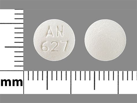 This pill that has the imprint AN 627 is white and round and has been identified as Tramadol Hydrochloride 50 mg. Tramadol is a highly addictive, prescription-only, controlled substance (schedule IV) opioid. It is often sold under the brand names ConZip and Ultram. Tramadol is used to treat moderate to severe pain.. 