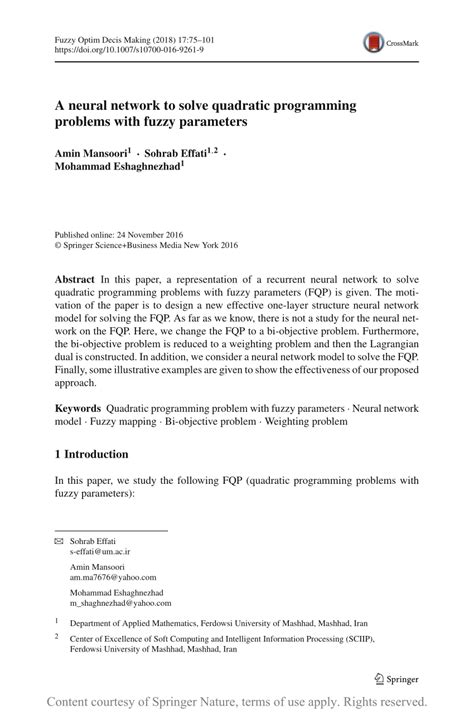 A neural network to solve quadratic programming problems with fuzzy ...