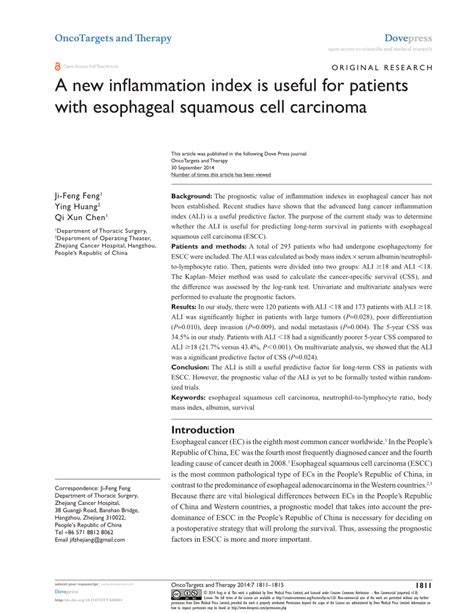 A new inflammation index is useful for patients with esophageal ...