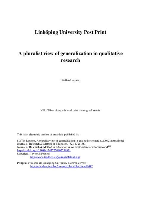 A pluralist view of generalization in qualitative research