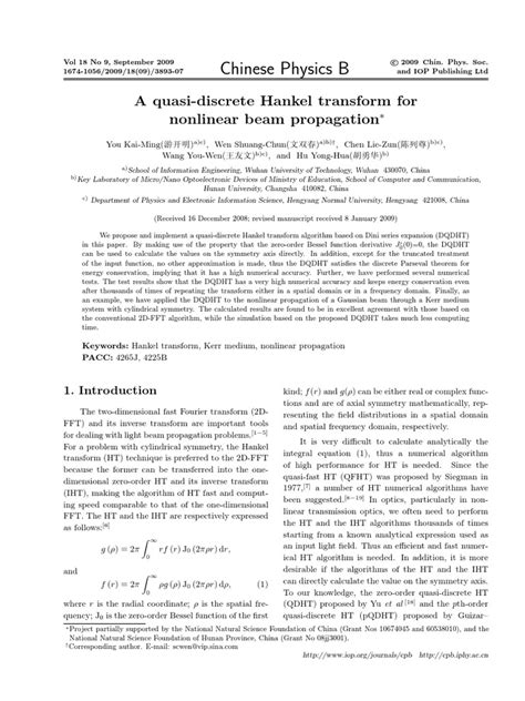 A quasi discrete Hankel transform for nonlinear beam propagation pdf