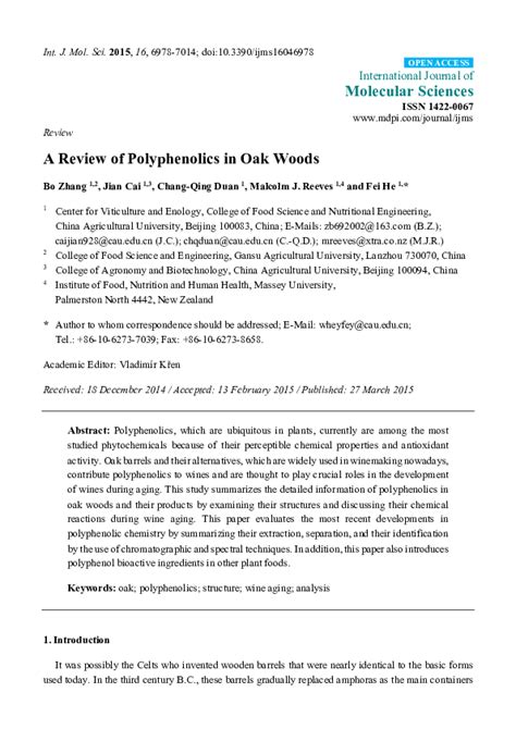 A review of Polyphenolics in Oak Woods