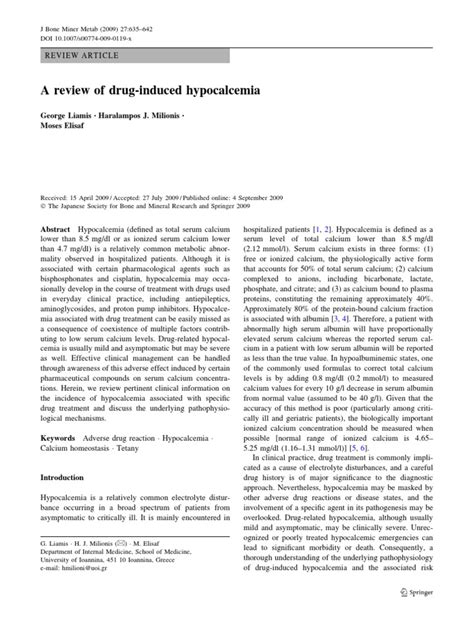 A review of drug induced hypocalcemia
