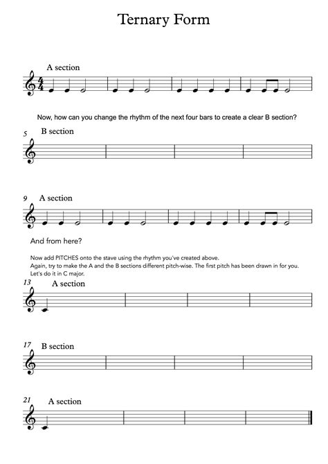 A simple Ternary Form exercise. Compose a B section rhythm that is