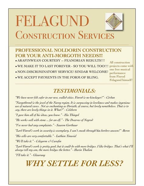 A simple flyer for Finrod Felagund’s construction...