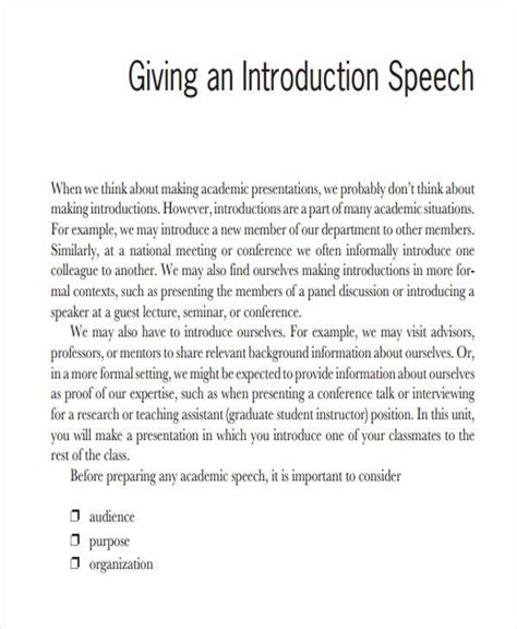 A speaker who delivers a speech of introduction should avoid. To express gratitude for the honor bestowed on the speaker. The final part of the introducer's task. Not to talk about him or herself. A person who delivers a speech of introduction should. Mention the speaker's awards, accomplishments, and achievements. The goal of a speech of introduction is to. Introduce the speaker. 