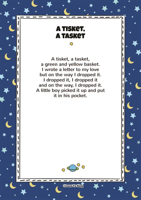 A tisket a tasket. A tisket a tasket: Englisches Kinderlied mit Liedtext und kostenlosen Noten zum Ausdrucken, sowie Melodie (Midi, Video) zum Anhören. 