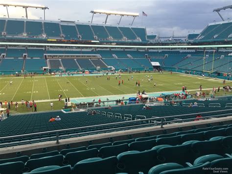 A view from my seat hard rock stadium. 13. seat. anonymous. Hard Rock Stadium. Miami Dolphins vs Pittsburgh Steelers. The seats were great. You can see the entire field to the opposite end zone. These seats are near the tunnel where visitin team enters the stadium. On TV, your end zone is left of the screen (the end zone on the side of the tail of the Dolphin’s logo) 