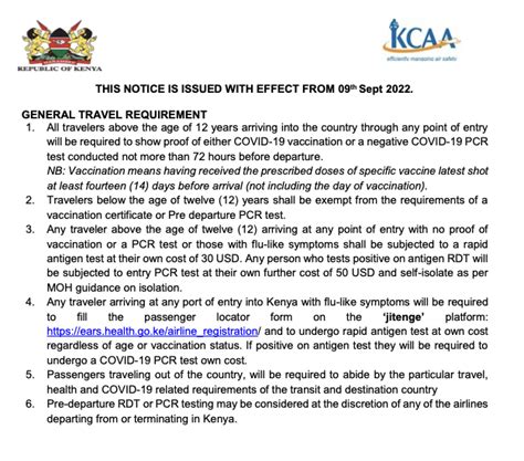 A. GENERAL TRAVEL REQUIREMENT a. b. - Kenya Civil …