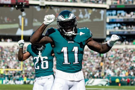 A.j brown. Jan 13, 2024 · Philadelphia Eagles wide receiver A.J. Brown will not play in Monday's Wild Card playoff game against the Tampa Bay Buccaneers due to a sprained knee, according to multiple reports. He could ... 