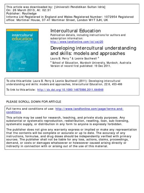 A1 Perry Southwell 2011Developing Intercultural Understanding and Skills