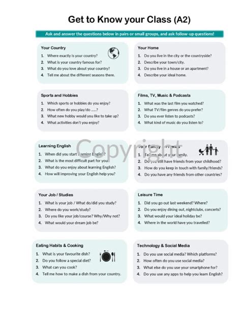 A2 speaking questions pdf.  Tell me something about your house/flat.  Be ready for ...
