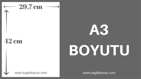 A3 kağıt boyutu cm cinsinden ölçüleri; 42 x 29,7 cmA3 kağıt boyutu inç olarak ölçüler;11.