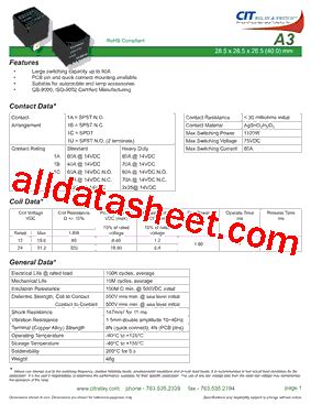 A3F1ASQ12VDC2R Datasheet(PDF) - CIT Relay & Switch