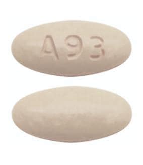 A93 pill. The pill imprint on the front is M523. White capsule shape is 16.00 mm in size. The back pill imprint is 10/325. These numbers show it contains 325 mg of acetaminophen and 10 mg of oxycodone hydrochloride. It’s a prescription -only medication that doctors typically prescribe for treating moderate to severe pain. 