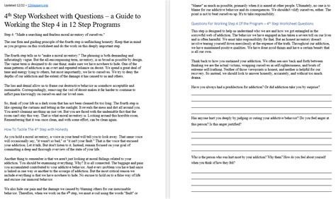 AA Step 4 Worksheets Example Free PDF Download Worksheets Library