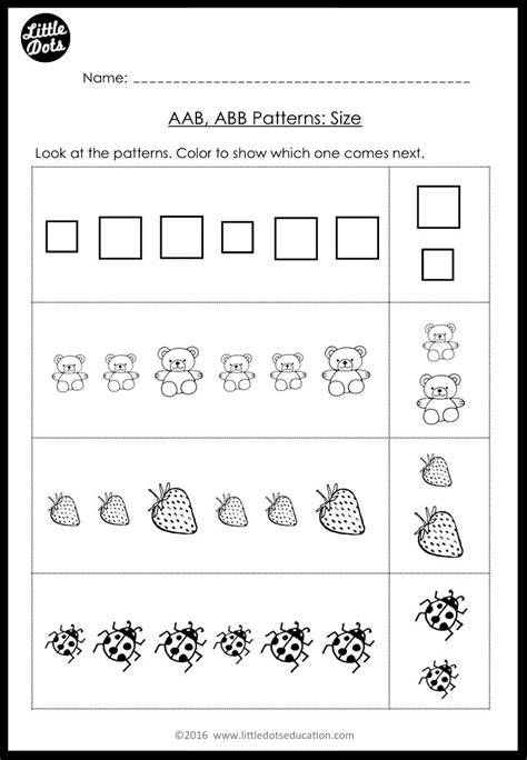 AAB and ABB Patterns Worksheets and Activities for Kindergarten