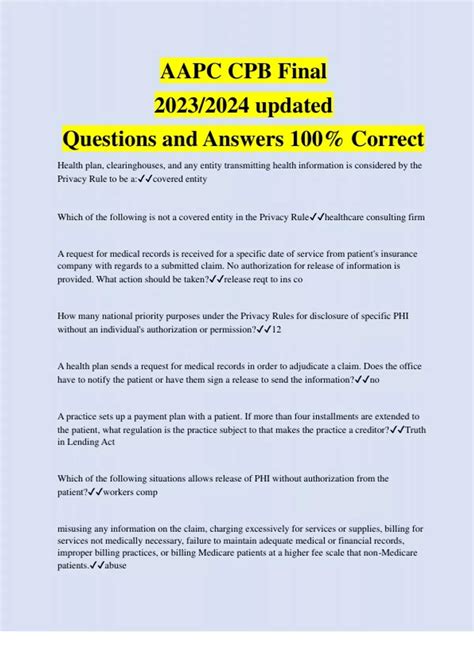 AAPC CPB Practice Exam Question and answers 2024