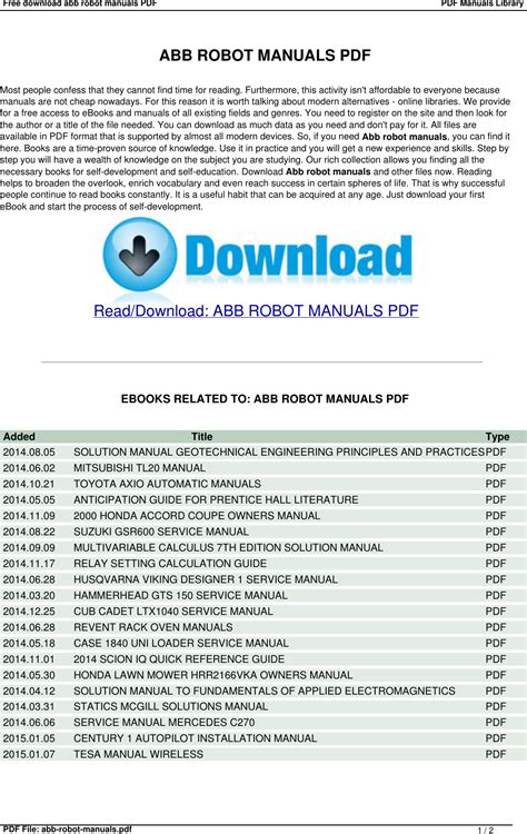 ABB Robot Maintenance Manual: The Complete Guide to Robot Upkeep and Productivity