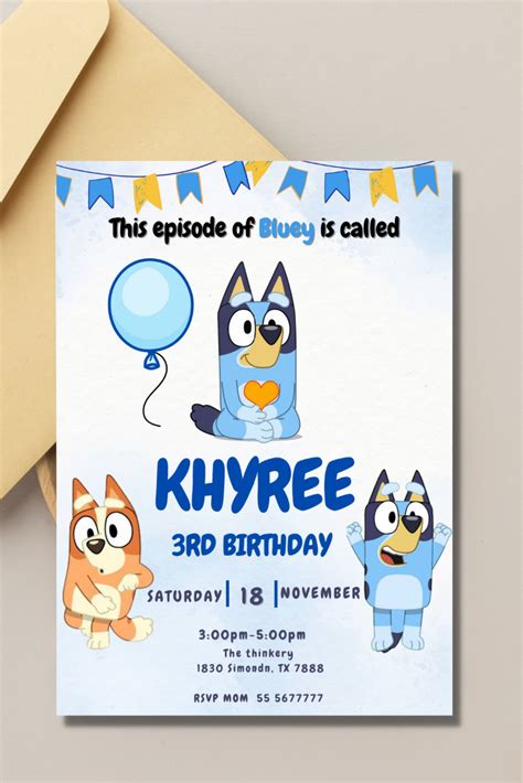 ABC Kids Bluey Birthday Invitation Blank Template Party invitations