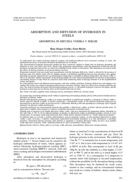 ABSORPTION AND DIFFUSION OF HYDROGEN IN STEELS