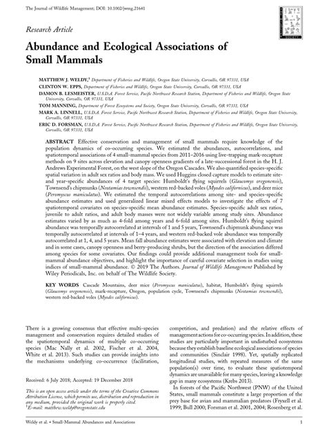 Abundance and ecological associations of small mammals - raincitystudios.com