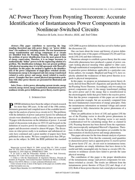 AC Power Theory From Poynting Theorem: Accurate Identification …