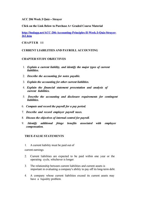 ACC 206 Accounting Principles II Week 3 Quiz Strayer